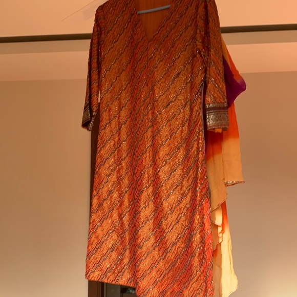 kavita bhartia Other - FESTIVE ORANGE A LINE KURTA:knee length with heavy all over zardozi work.